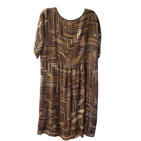 J.Jill Brown Geometric Print Short-Sleeve V-Neck Dress w Gathered Waist SZ 22W - Picture 4 of 11